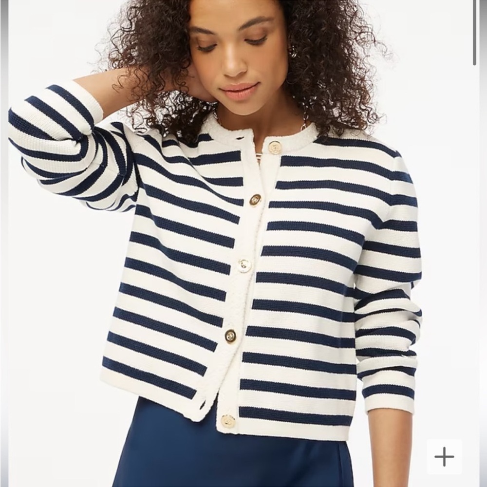 ✨ J.Crew Navy & White Striped Cardigan – Size M ✨
